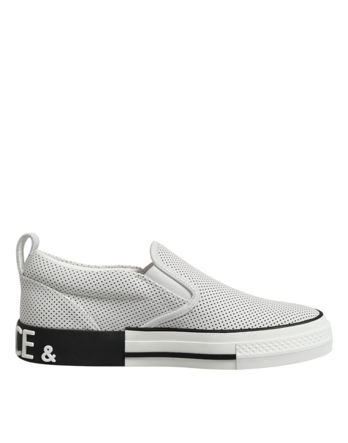 Dolce & Gabbana White Dotted Leather Slip On Men Sneakers Shoes