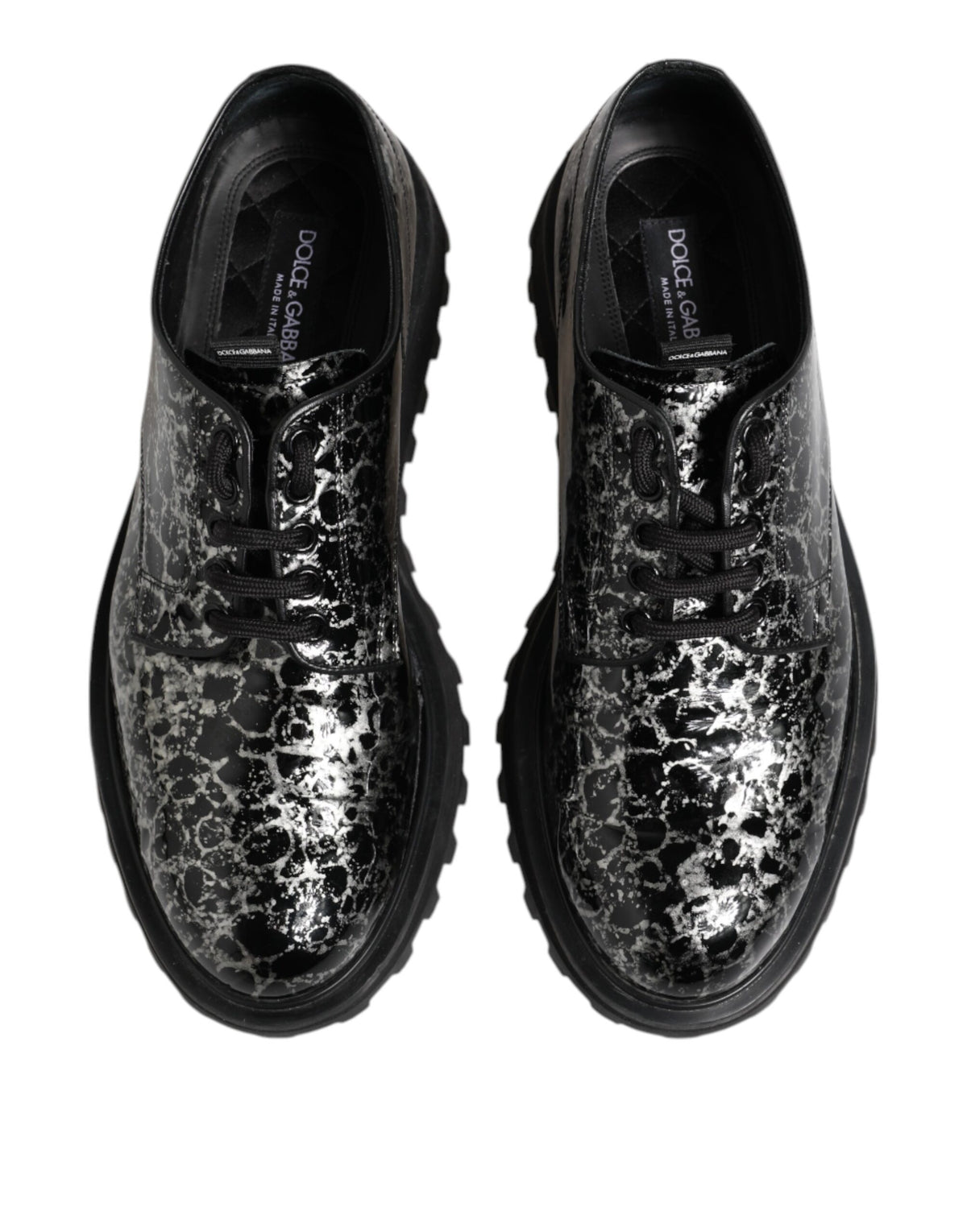 Dolce & Gabbana Black White Calfskin Chunky Derby Shoes
