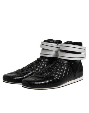 Dolce & Gabbana Black Quilted Leather Lace Up Sneakers Shoes