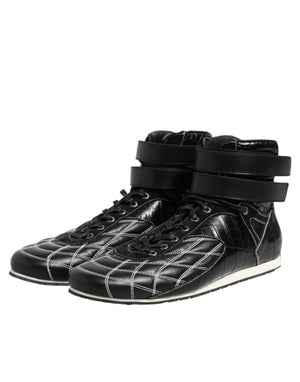 Dolce & Gabbana Black Quilted Leather Lace Up Sneakers Shoes