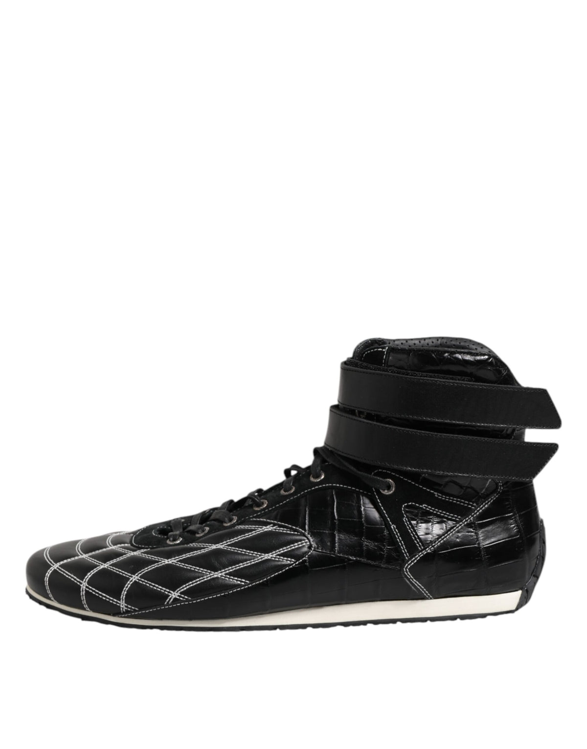 Dolce & Gabbana Black Quilted Leather Lace Up Sneakers Shoes