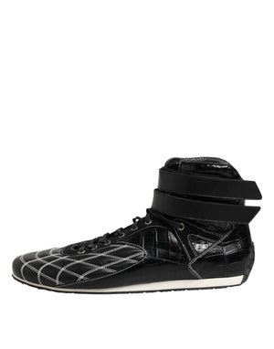 Dolce & Gabbana Black Quilted Leather Lace Up Sneakers Shoes