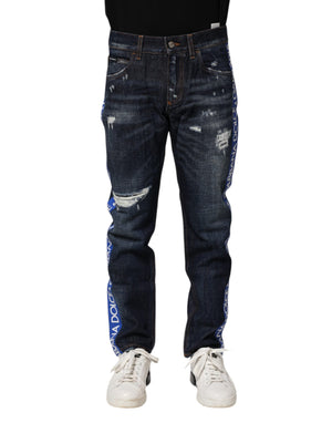 Dolce & Gabbana Dark Blue Tattered Skinny Denim Jeans