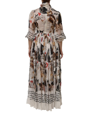 Dolce & Gabbana Multicolor Animal Print Silk Ascot Maxi Dress