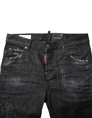 Dsquared² Black Washed Cotton Mid Waist Skinny Jeans