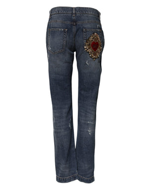 Dolce & Gabbana Blue Cotton Tattered Boyfriend Denim Jeans