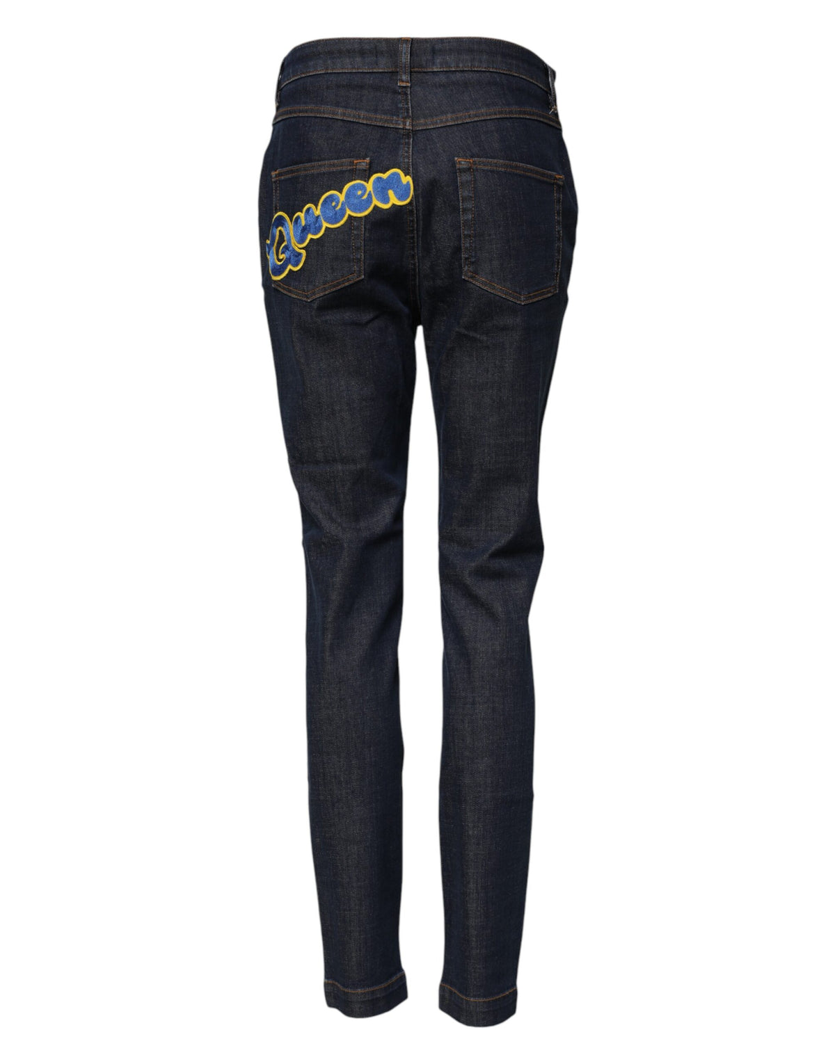Dolce & Gabbana Blue Queen Patch AUDREY Mid Waist Denim Jeans