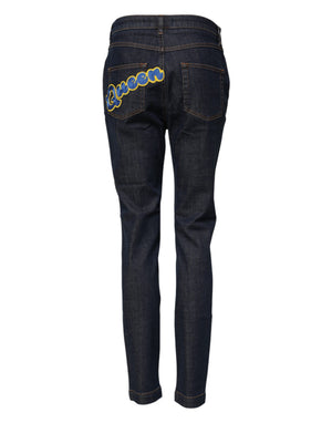Dolce & Gabbana Blue Queen Patch AUDREY Mid Waist Denim Jeans