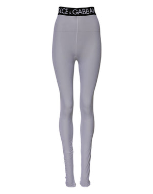 Dolce & Gabbana Gray Nylon DG Logo Mid Waisted Leggings Pants