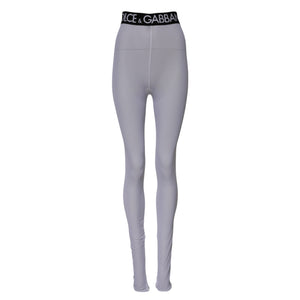 Dolce & Gabbana Gray Nylon DG Logo Mid Waisted Leggings Pants