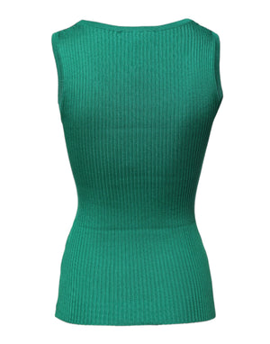 Dolce & Gabbana Green Silk Sleeveless Round Neck Tank Top