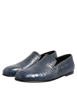 Dolce & Gabbana Blue Exotic Leather Slip On Loafers Men Dress Shoes