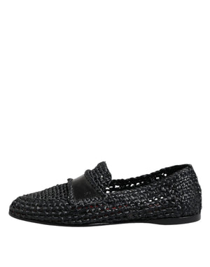 Dolce & Gabbana Black Woven Leather Slip On Loafers Men Shoes