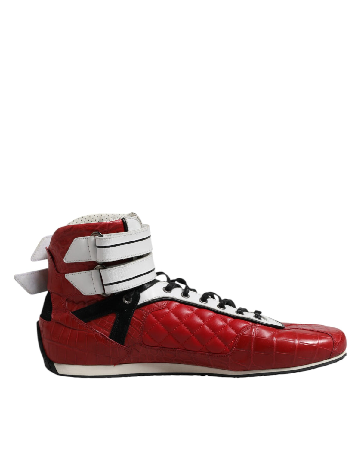 Dolce & Gabbana Red Quilted Leather Lace Up Sneakers Shoes