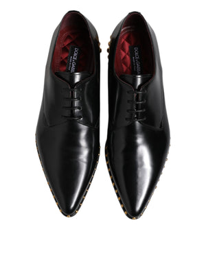 Dolce & Gabbana Black Leather Studded Derby Men Dress Shoes
