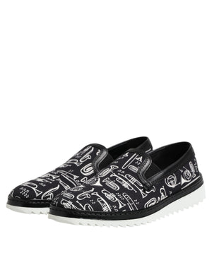 Dolce & Gabbana Black Slip On Printed Men Loafers Shoes