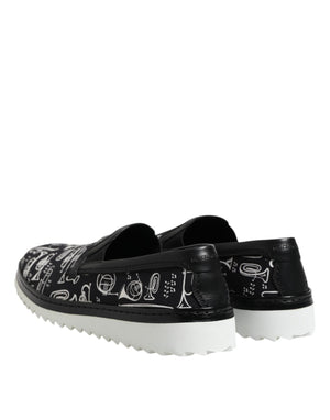 Dolce & Gabbana Black Slip On Printed Men Loafers Shoes