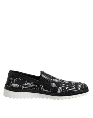 Dolce & Gabbana Black Slip On Printed Men Loafers Shoes
