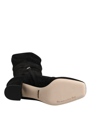 Dolce & Gabbana Black Suede Leather Knee High Boots Shoes