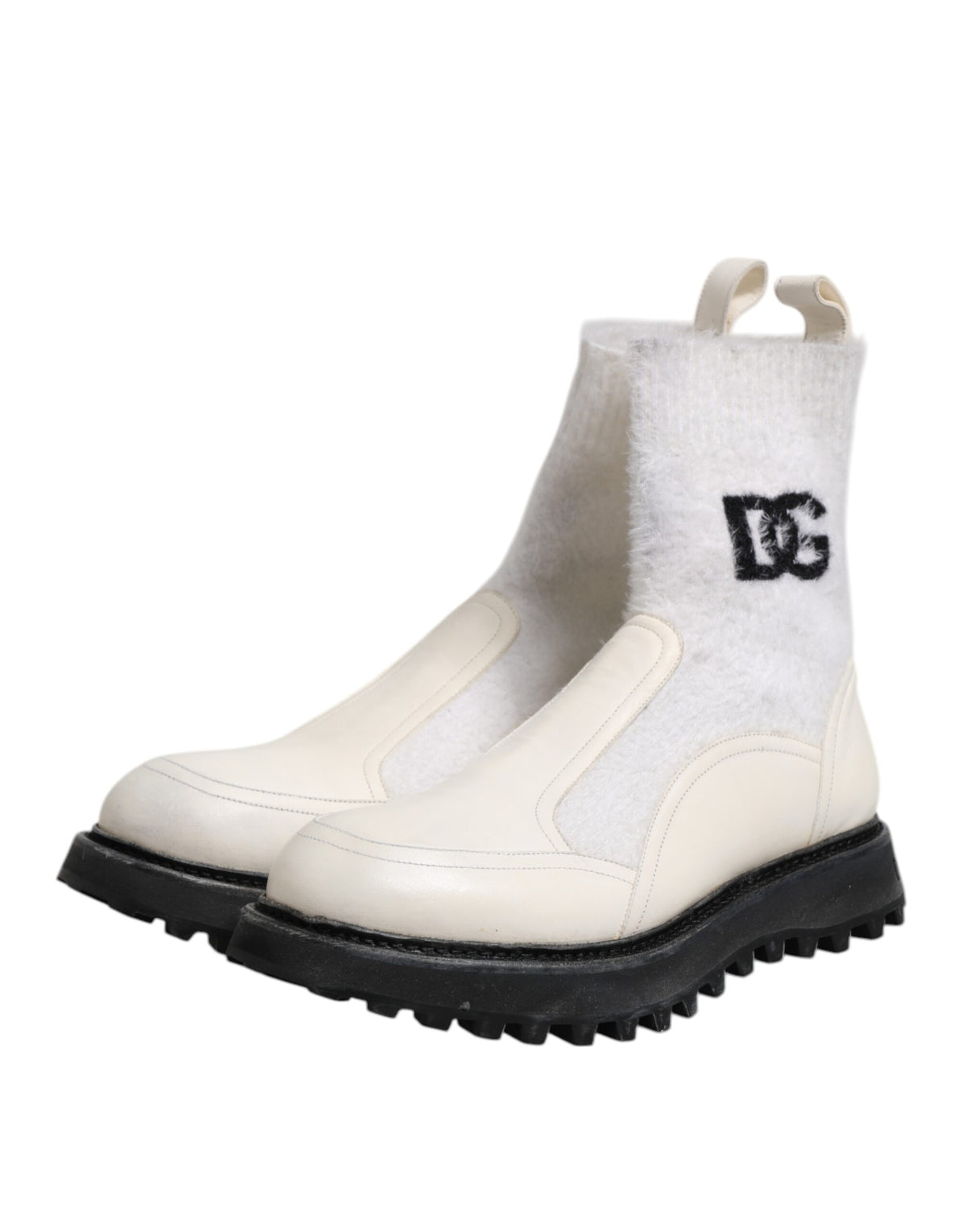 Dolce & Gabbana White Beige DG Logo Mid Calf Boots Shoes