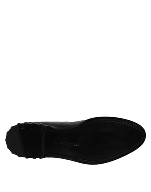 Dolce & Gabbana Black Leather Logo Ankle Boots Studded Shoes