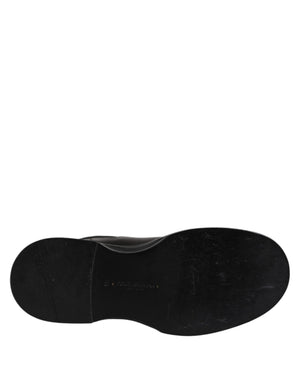 Dolce & Gabbana Black Leather Mid Calf Boots Flats Shoes