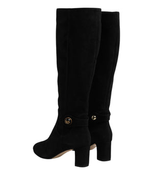 Dolce & Gabbana Black Suede Leather Knee High Boots Shoes