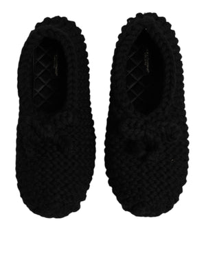 Dolce & Gabbana Black Wool Slip On Flats Ballerina Shoes