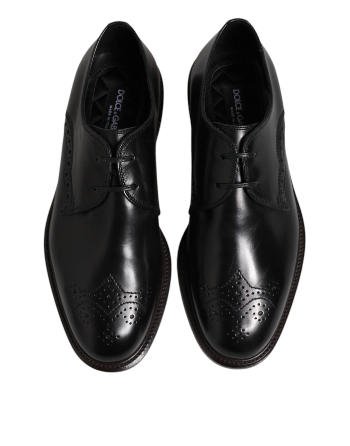 Dolce & Gabbana Black Leather Derby Wingtip Formal Shoes