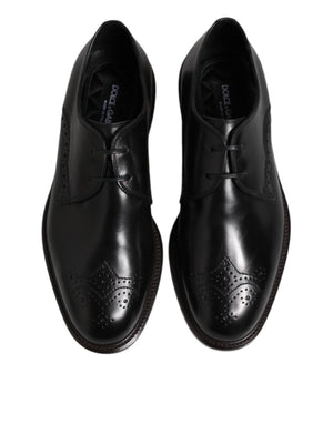 Dolce & Gabbana Black Leather Derby Wingtip Formal Shoes