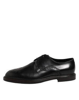 Dolce & Gabbana Black Leather Derby Wingtip Formal Shoes
