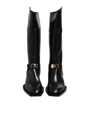 Dolce & Gabbana Black Leather High Boots Flats Shoes