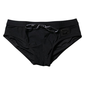 Dolce & Gabbana Black Logo Plaque Men Beachwear Brief Swimwear