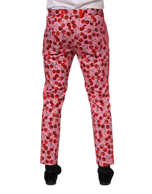 Dolce & Gabbana Pink Cherry Print Cotton Dress Pants
