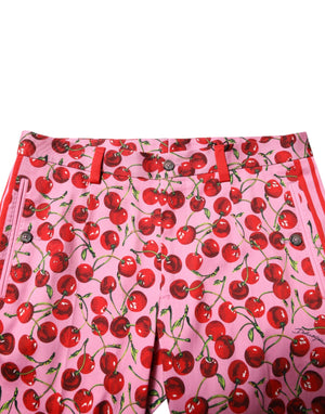 Dolce & Gabbana Pink Cherry Print Cotton Dress Pants