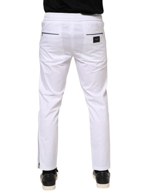 Dolce & Gabbana White Cotton Stretch Logo Men Jogger Pants