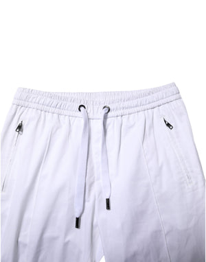Dolce & Gabbana White Cotton Stretch Logo Men Jogger Pants