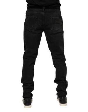 Dolce & Gabbana Black Cotton Logo Plaque Skinny Denim Jeans