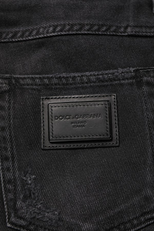 Dolce & Gabbana Black Cotton Logo Plaque Skinny Denim Jeans