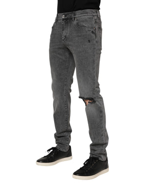 Dolce & Gabbana Gray Cotton Logo Plaque Denim Jeans