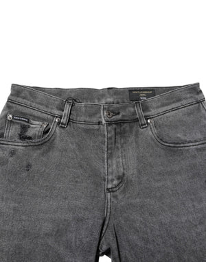 Dolce & Gabbana Gray Cotton Logo Plaque Denim Jeans