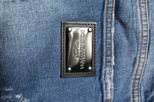 Dolce & Gabbana Blue Washed Cotton Logo Plaque Denim Jeans