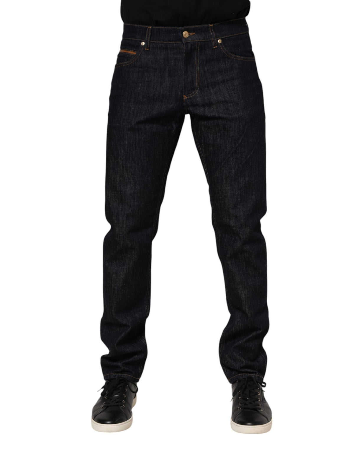 Dolce & Gabbana Dark Blue Cotton Logo Plaque Men Denim Jeans
