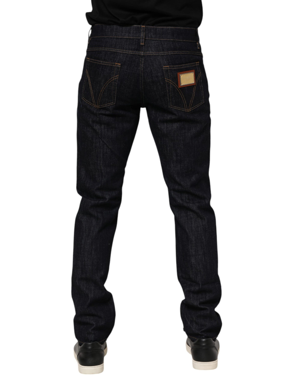 Dolce & Gabbana Dark Blue Cotton Logo Plaque Men Denim Jeans