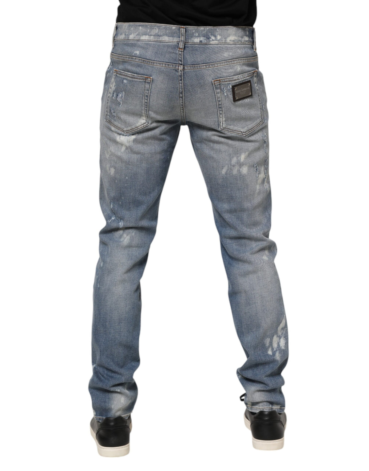 Dolce & Gabbana Blue Cotton Tattered Slim Fit Men Denim Jeans