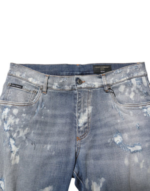 Dolce & Gabbana Blue Cotton Tattered Slim Fit Men Denim Jeans