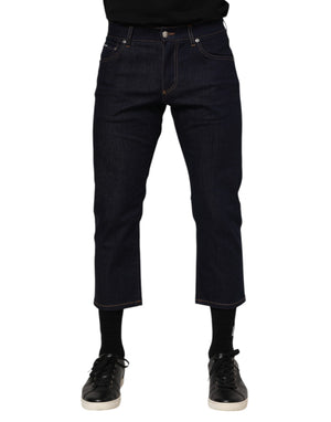 Dolce & Gabbana Dark Blue Cotton Logo Slim Fit Men Denim Jeans