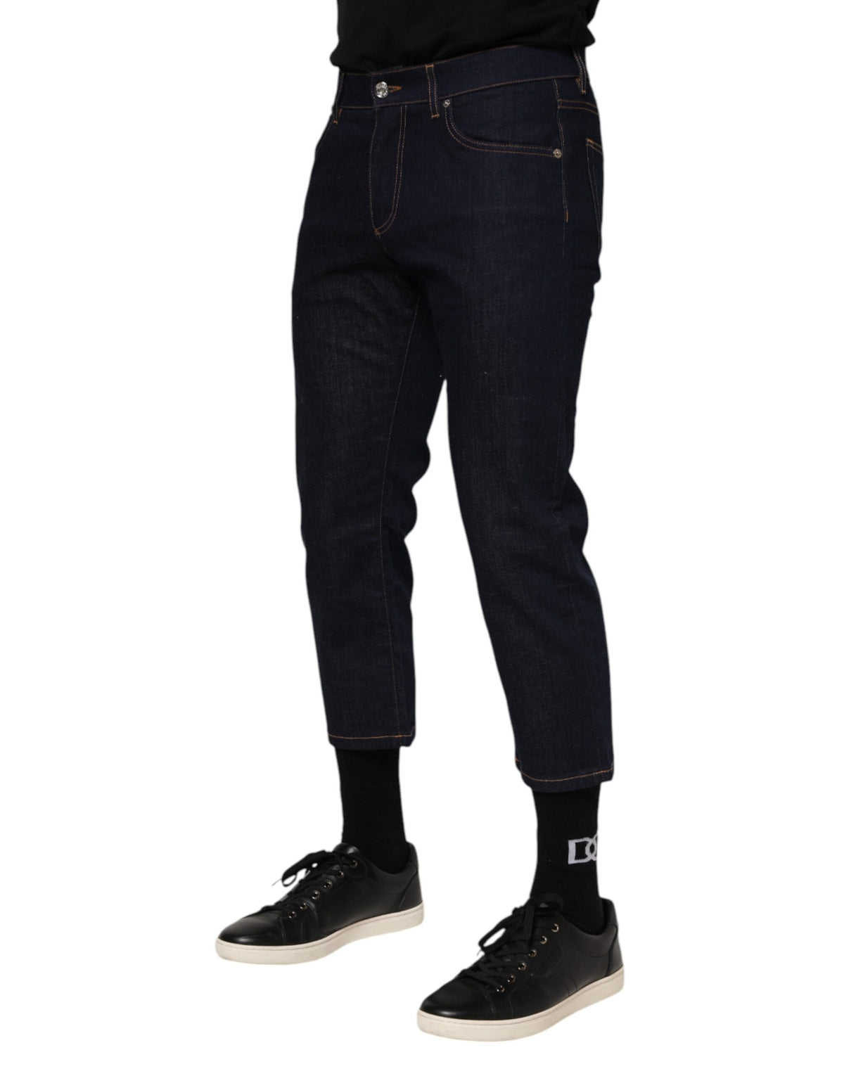 Dolce & Gabbana Dark Blue Cotton Logo Slim Fit Men Denim Jeans