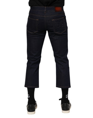 Dolce & Gabbana Dark Blue Cotton Logo Slim Fit Men Denim Jeans