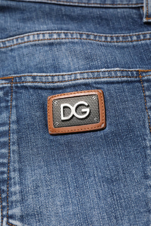 Dolce & Gabbana Blue Cotton Logo Plaque Denim Jeans